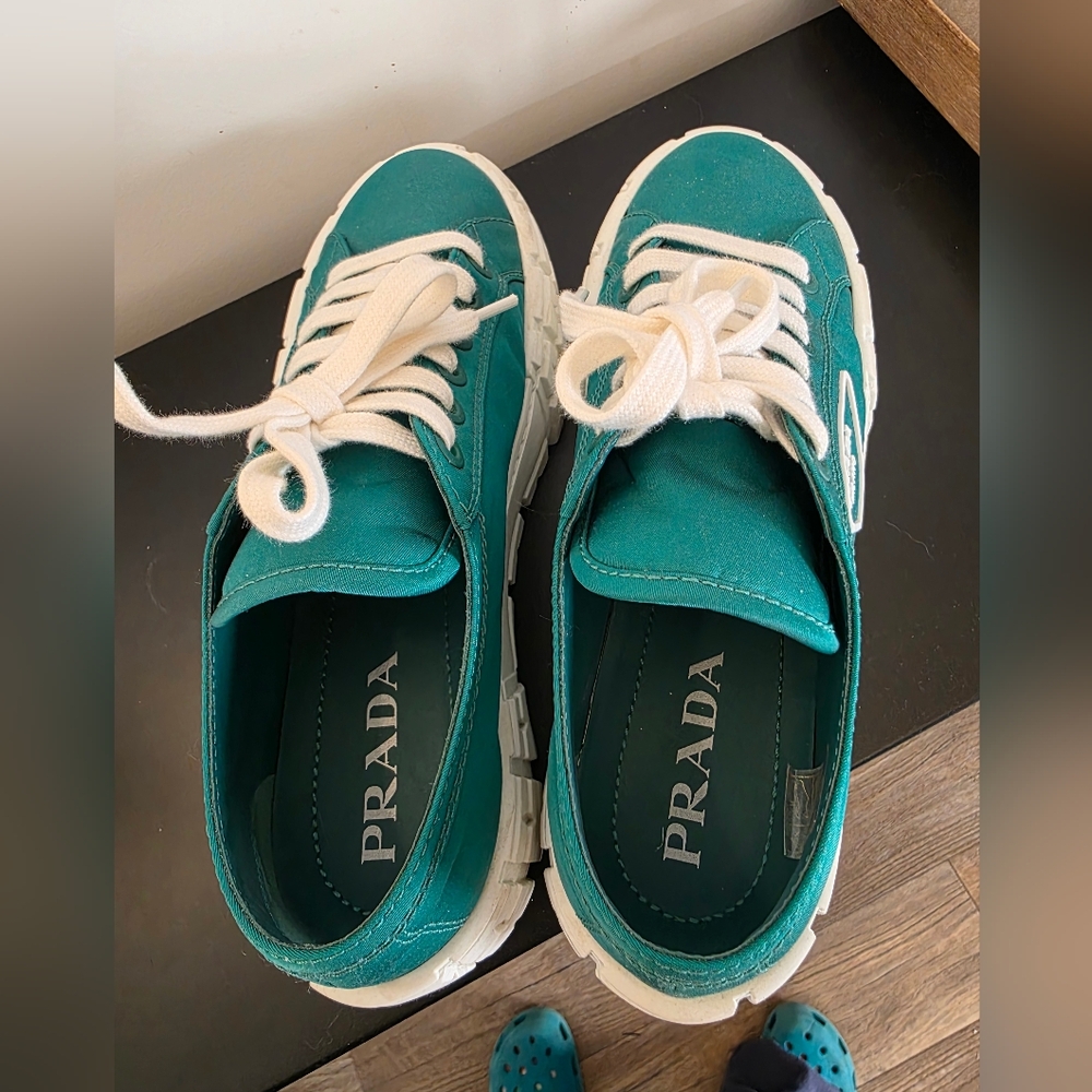 Authentic Prada Green Platform Tennis Shoes Sz 40 (10) - Picture 2 of 10